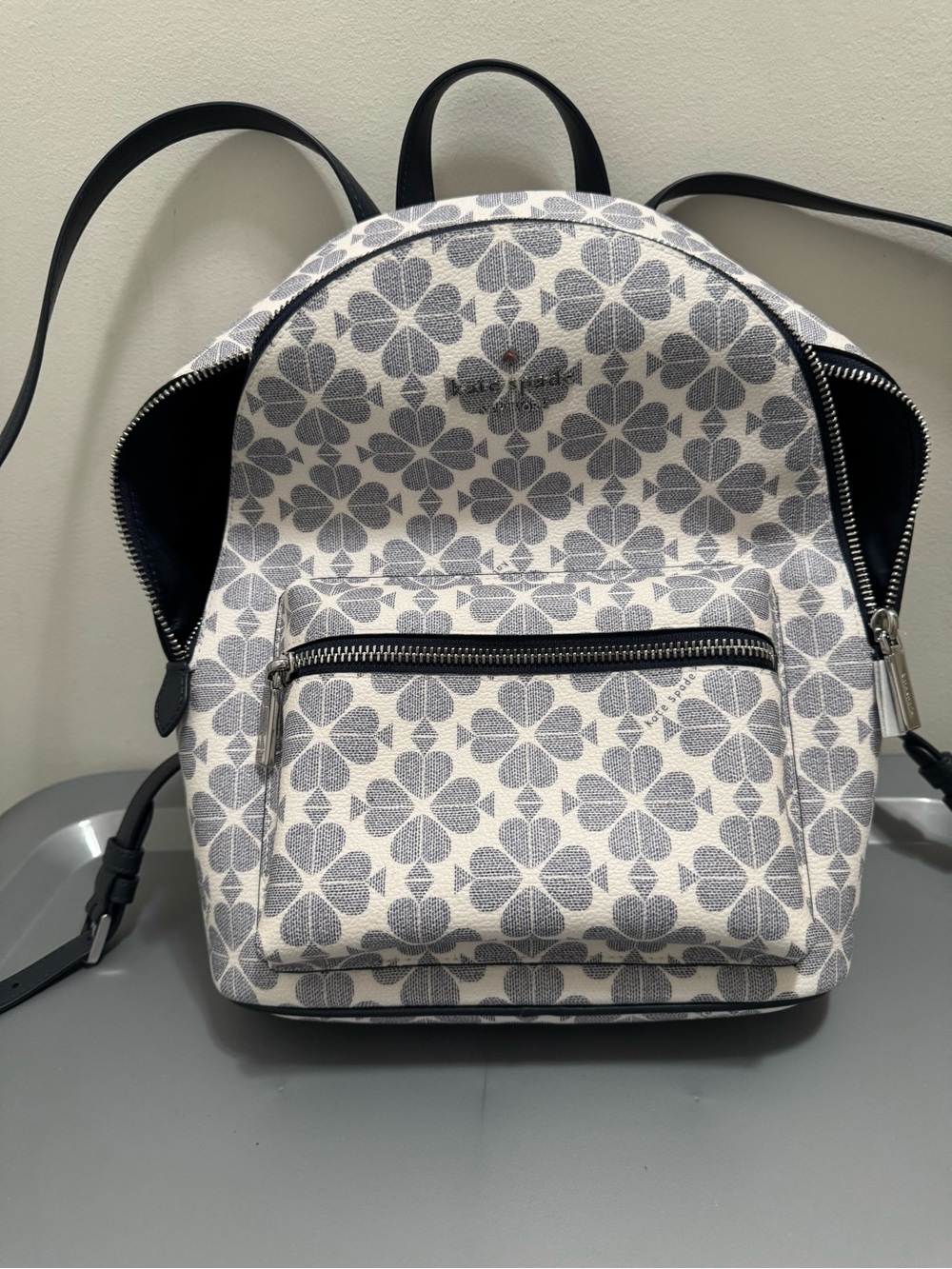 kate spade Cream and Gray Floral Logo Mini Backpack